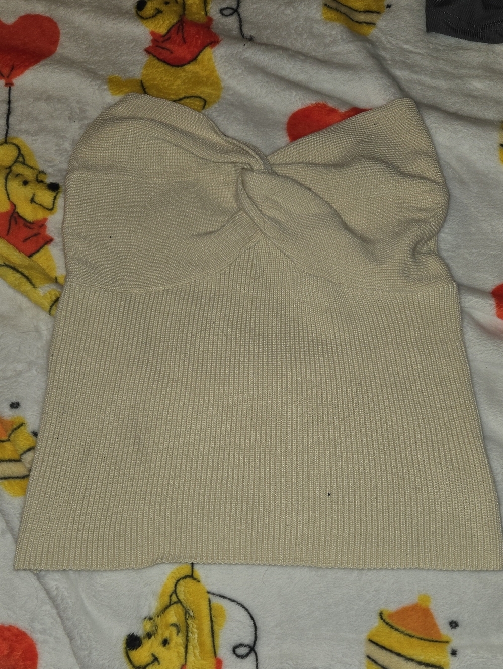 Cream Strapless Twist-Front Knit Tube Top